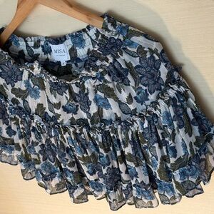 Misa Los Angeles Navy and White Floral A-Line Skirt